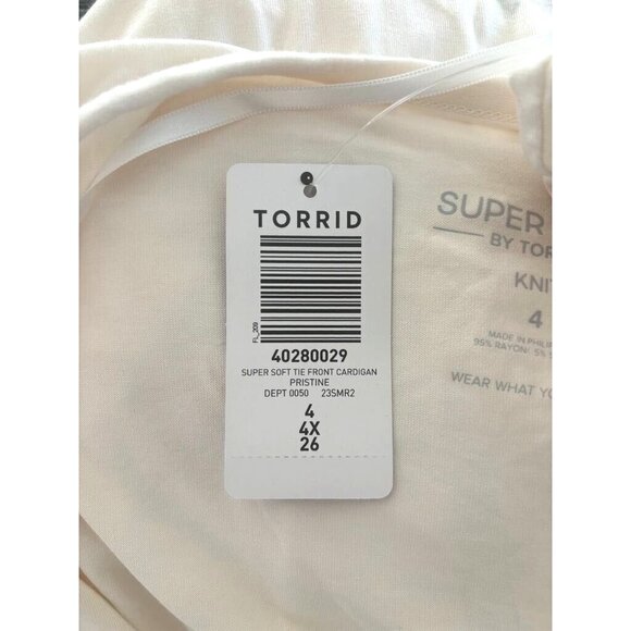 TORRID Super Soft Tie-Front Cardigan Plus Size 4X Long Sleeve Ivory NWT - Picture 7 of 9